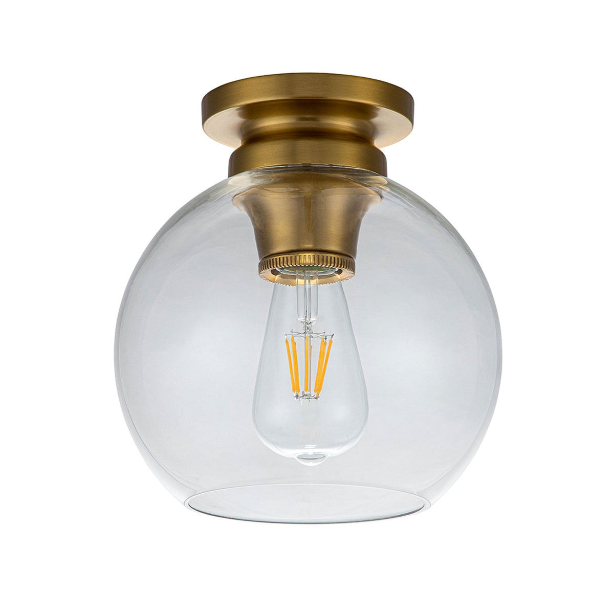 Tabby Flush Ceiling Light in Burnished Brass and Clear Glass Shade