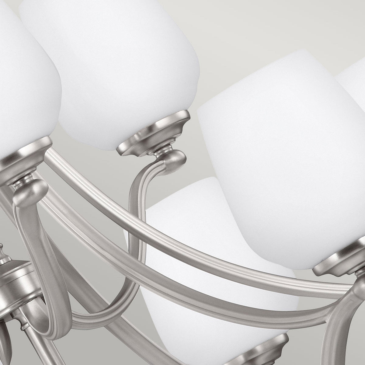 Vintner Nine Light Chandelier in Satin Nickel and Opal Etched Glass Shades