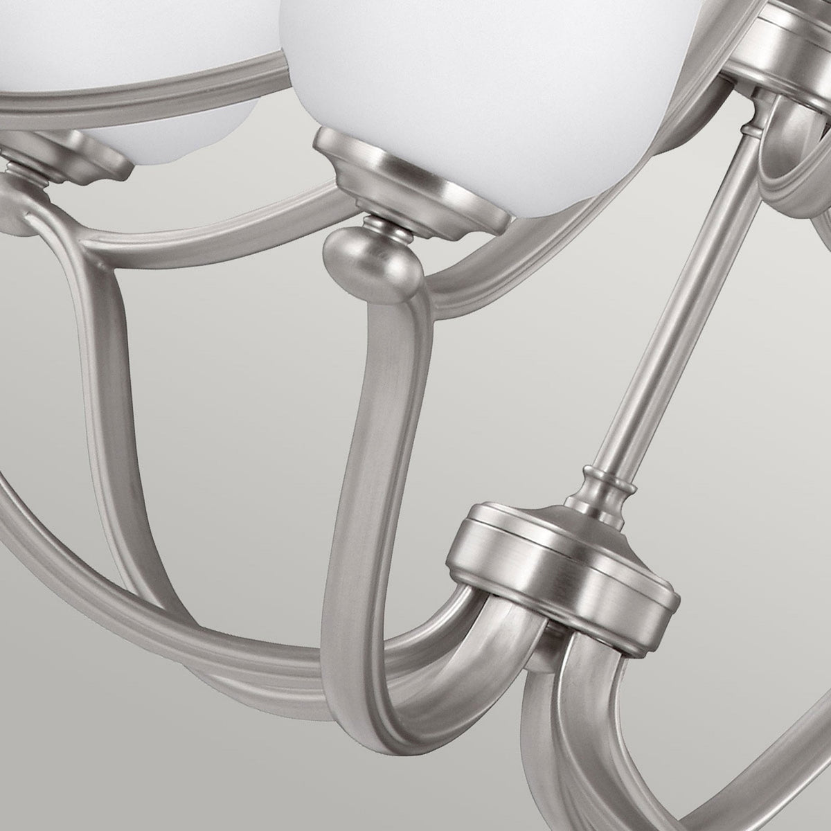 Vintner Nine Light Chandelier in Satin Nickel and Opal Etched Glass Shades