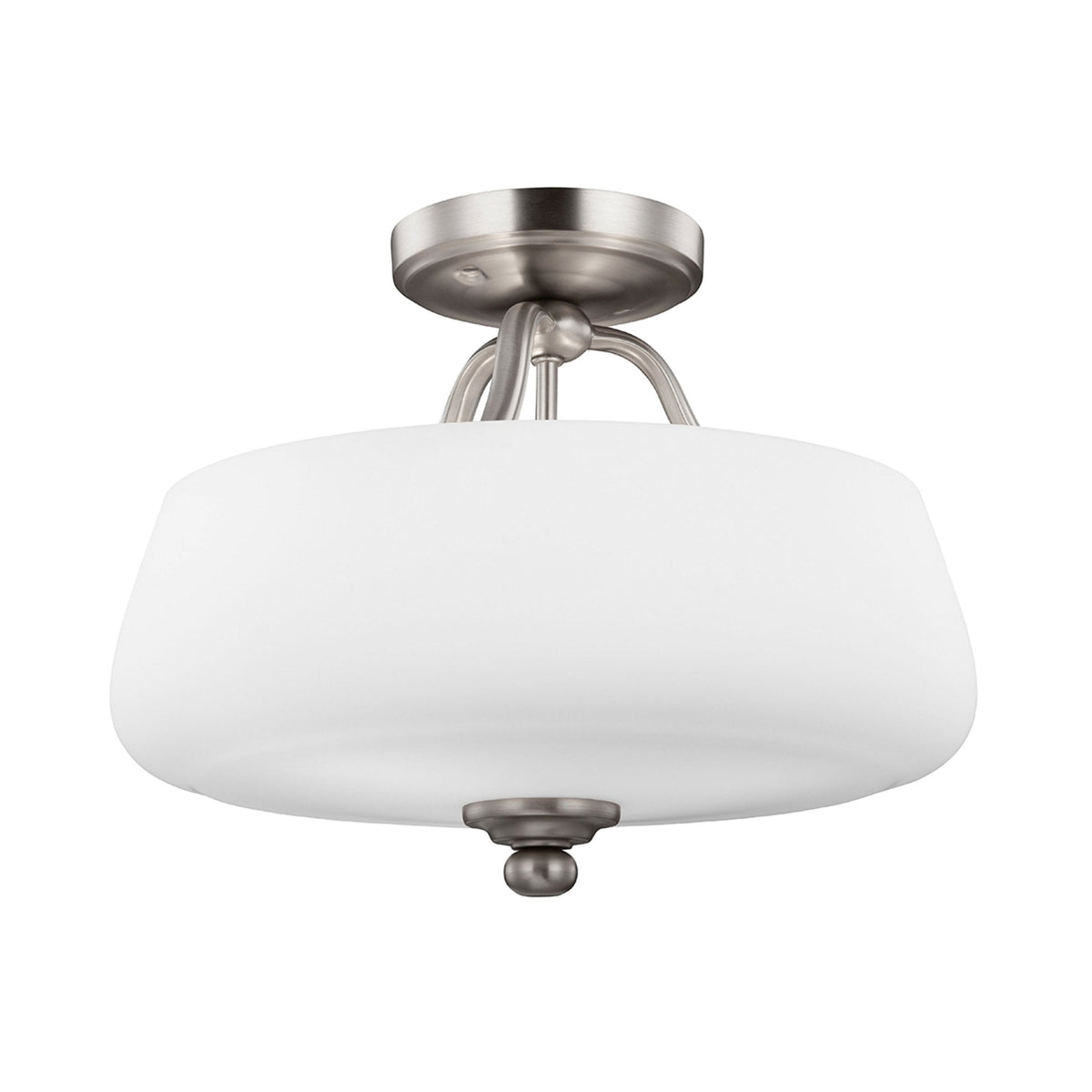 Vintner Semi Flush Ceiling Light in Satin Nickel and Opal Etched Glass Shade