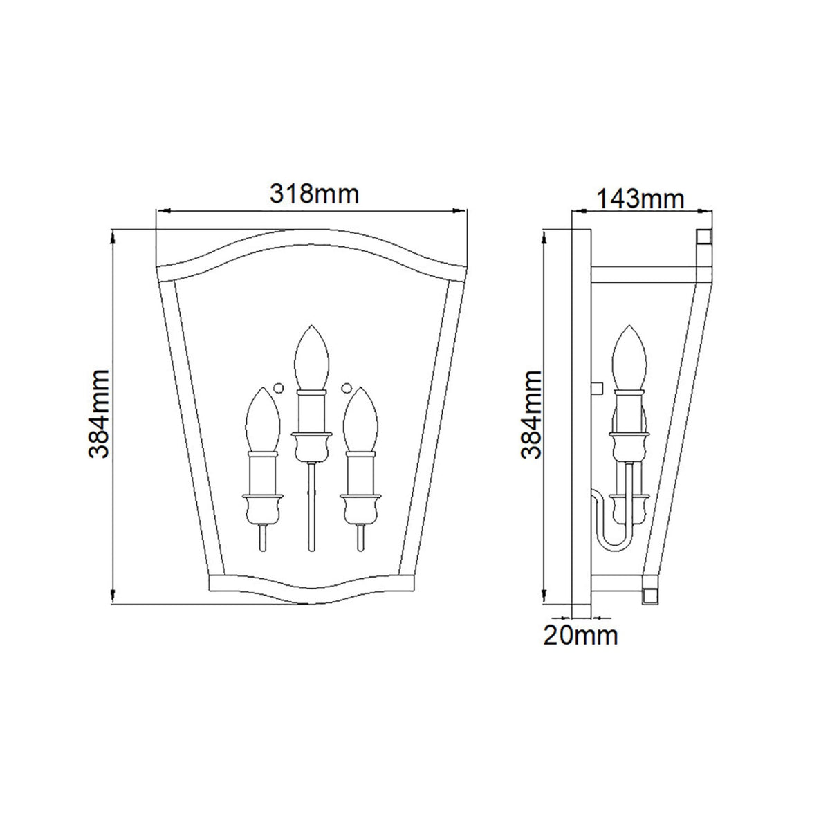 Yarmouth Triple Lamp Wall Lantern in Painted Aged Brass