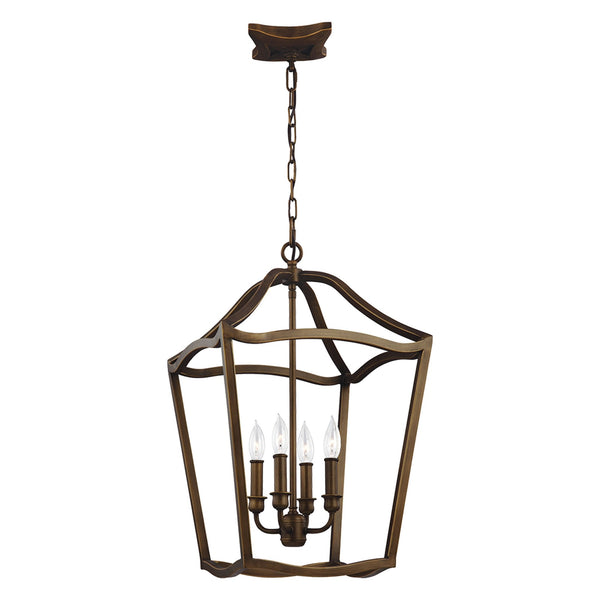Yarmouth Four Lamp Pendant in Painted Aged Brass