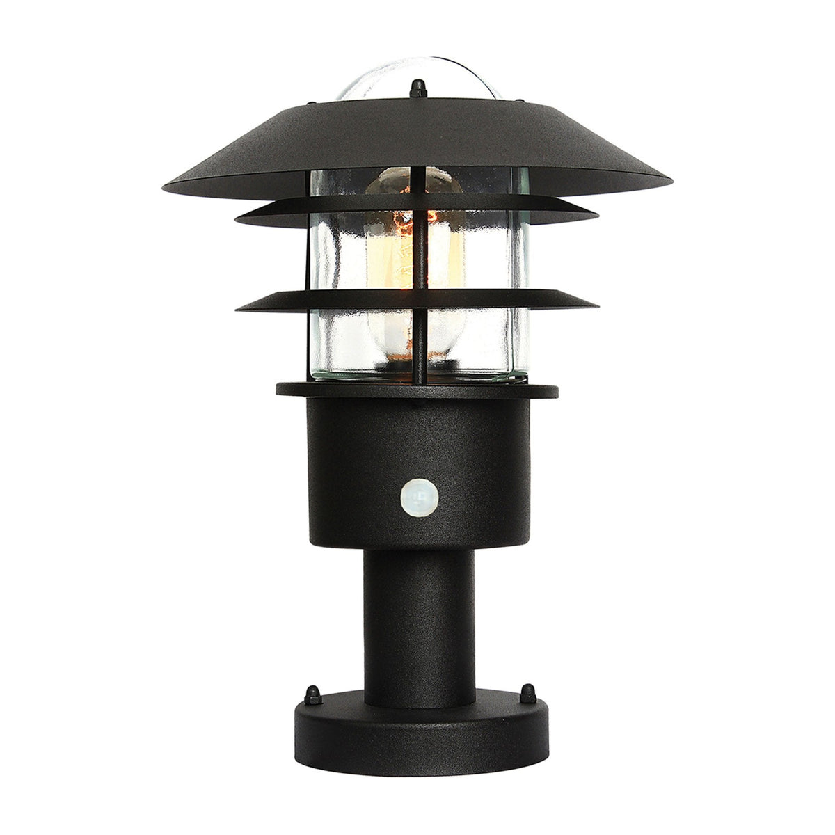 Helsingor Stainless Steel Exterior PIR Pedestal Light in Black