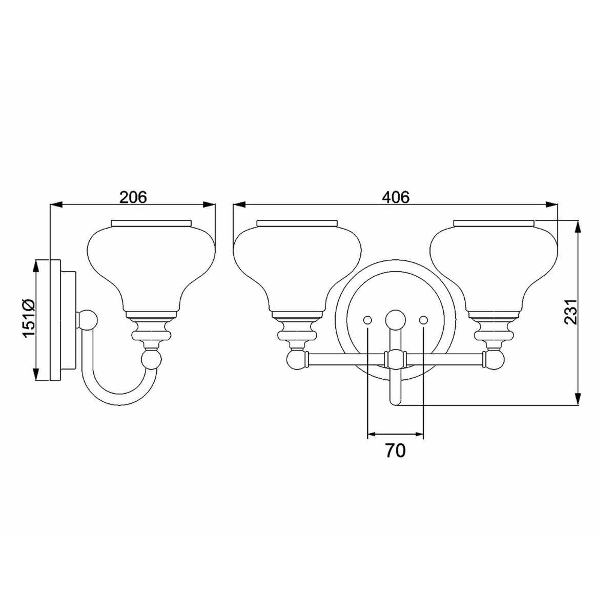 Ainsley IP44 Twin Wall Light in Brushed Brass with Opal Glass