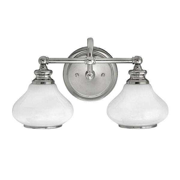 Ainsley IP44 Twin Wall Light in Polished Chrome with Opal Glass