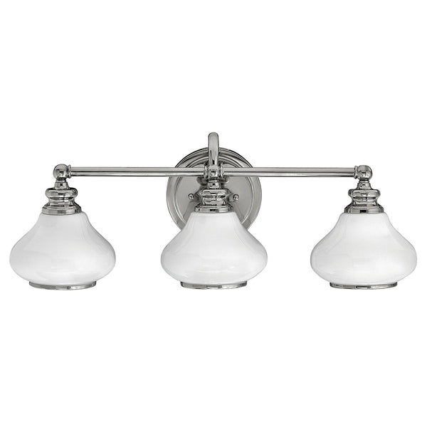 Ainsley IP44 Triple Wall Light in Polished Chrome with Opal Glass