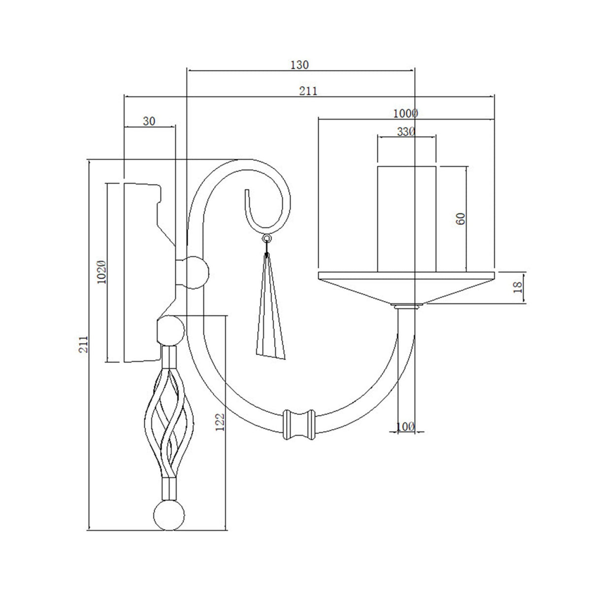 Aegean Single Arm Polished Nickel Wall Light