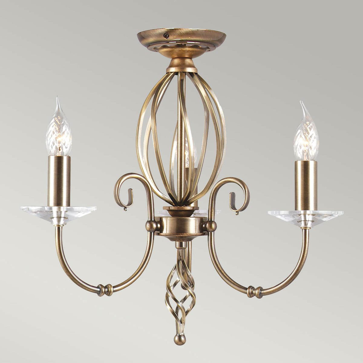 Aegean Three Arm Aged Brass Chandelier or Semi Flush