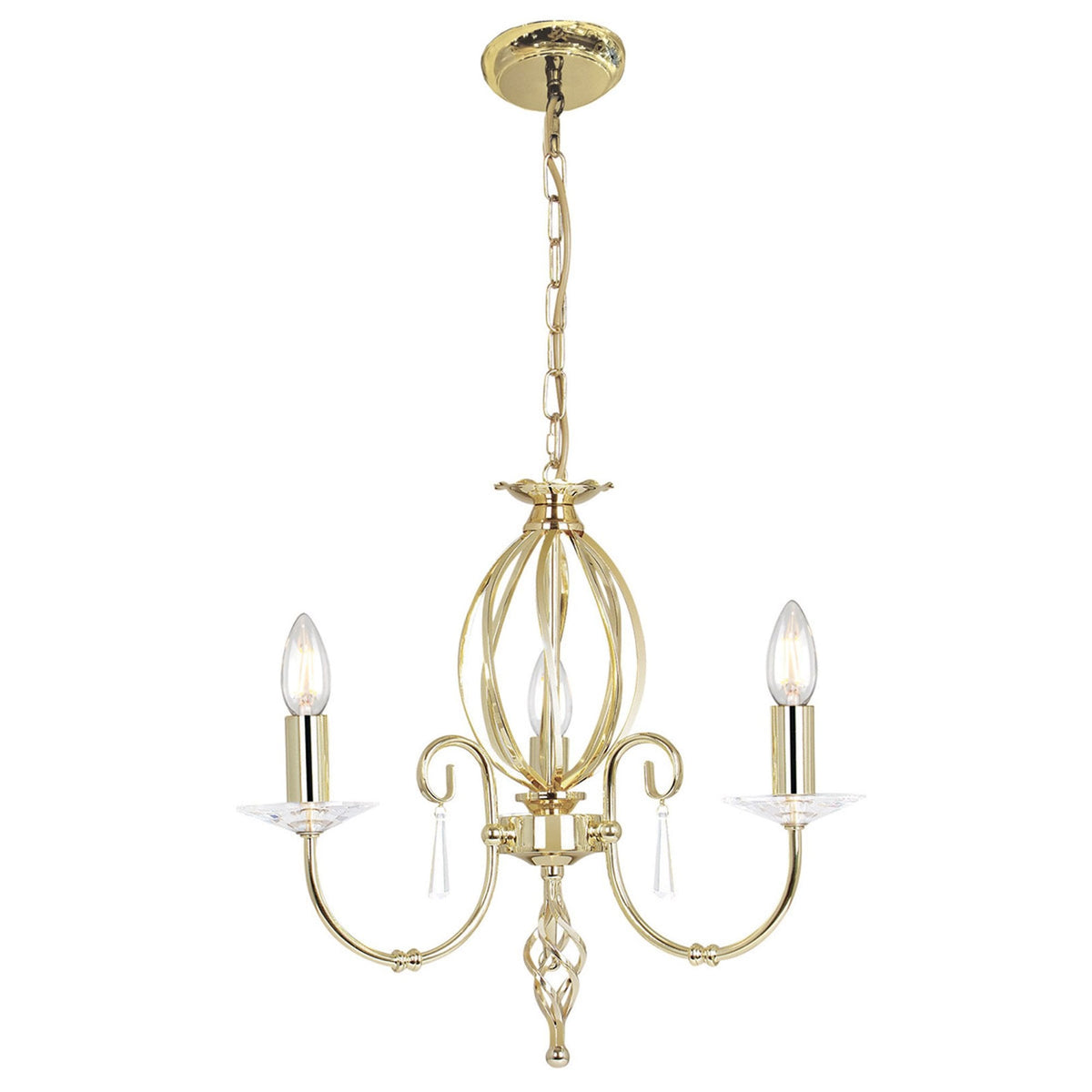 Aegean Three Arm Polished Brass Chandelier or Semi Flush
