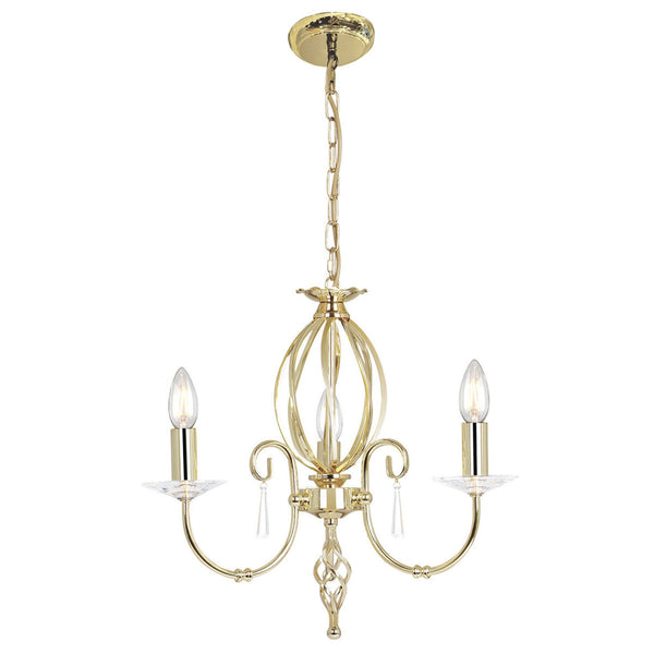 Aegean Three Arm Polished Brass Chandelier or Semi Flush