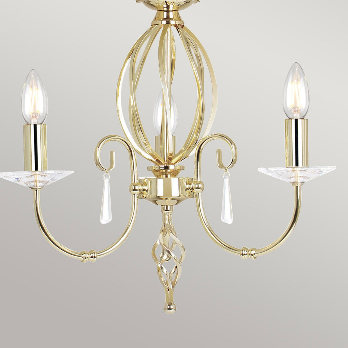 Aegean Three Arm Polished Brass Chandelier or Semi Flush