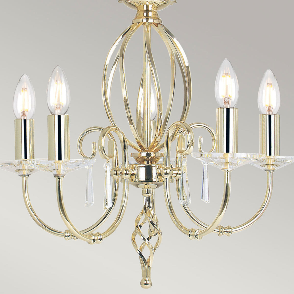 Aegean Five Arm Polished Brass Chandelier or Semi Flush