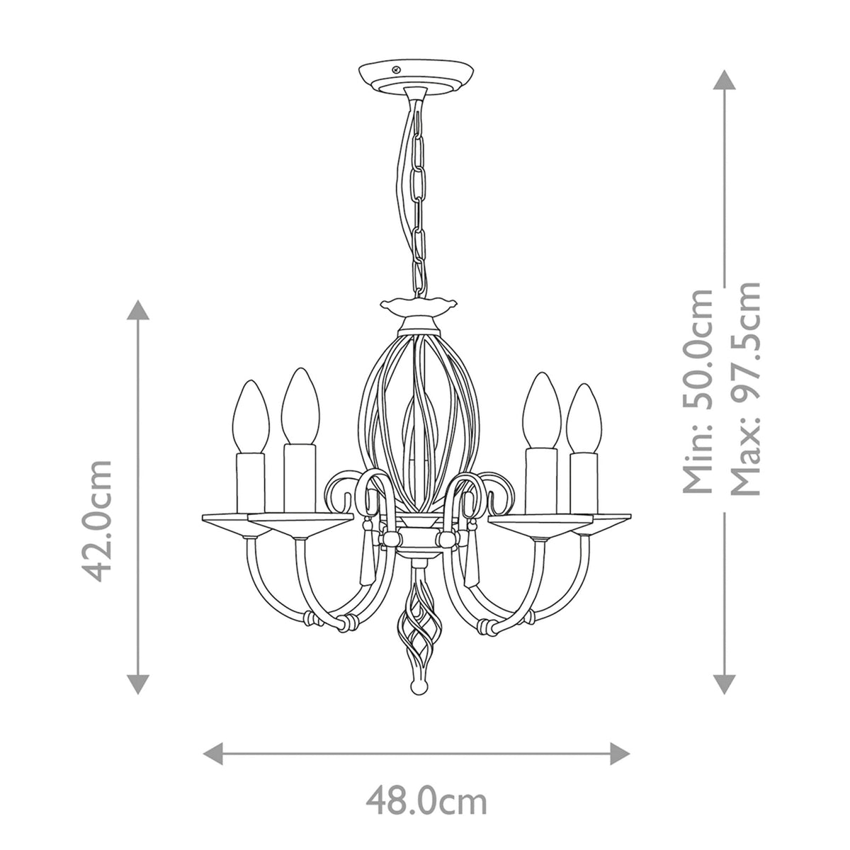 Aegean Five Arm Polished Brass Chandelier or Semi Flush