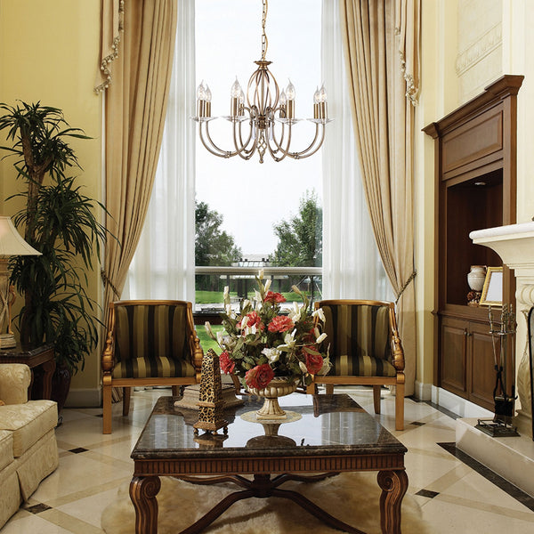 Aegean Eight Arm Aged Brass Chandelier or Semi Flush