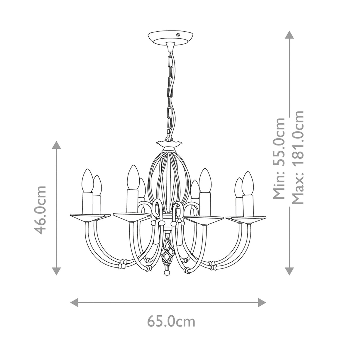 Aegean Eight Arm Polished Brass Chandelier or Semi Flush