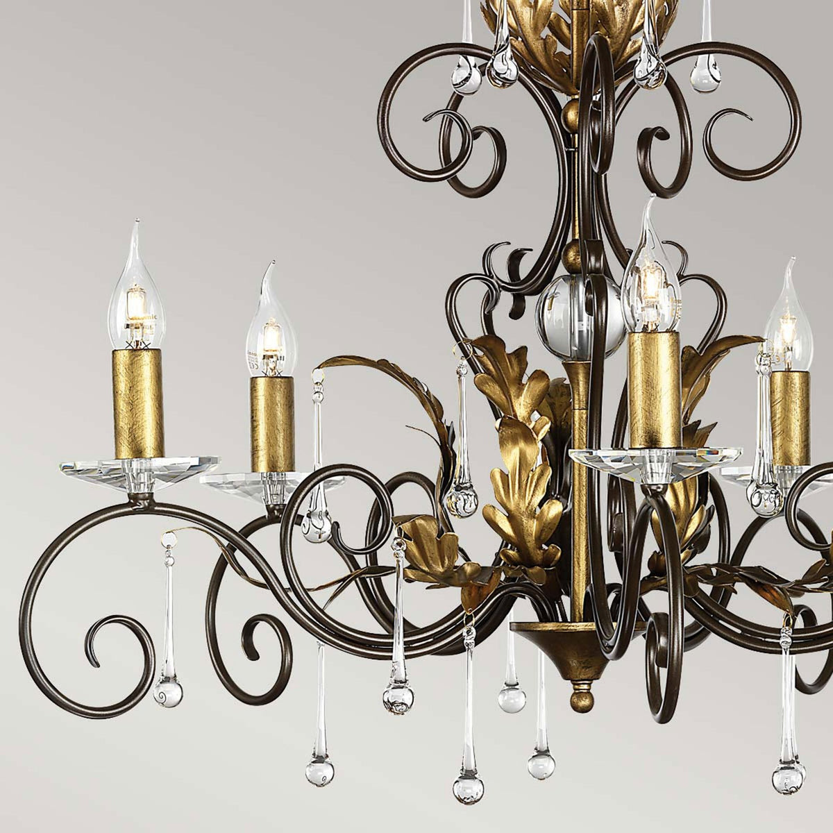 Amarilli Bronze and Gold Five Arm Chandelier