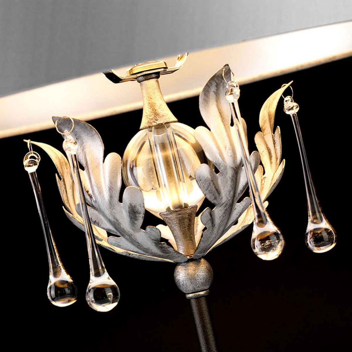 Amarilli Table Lamp in a Black and Silver Finish with Silver Shade