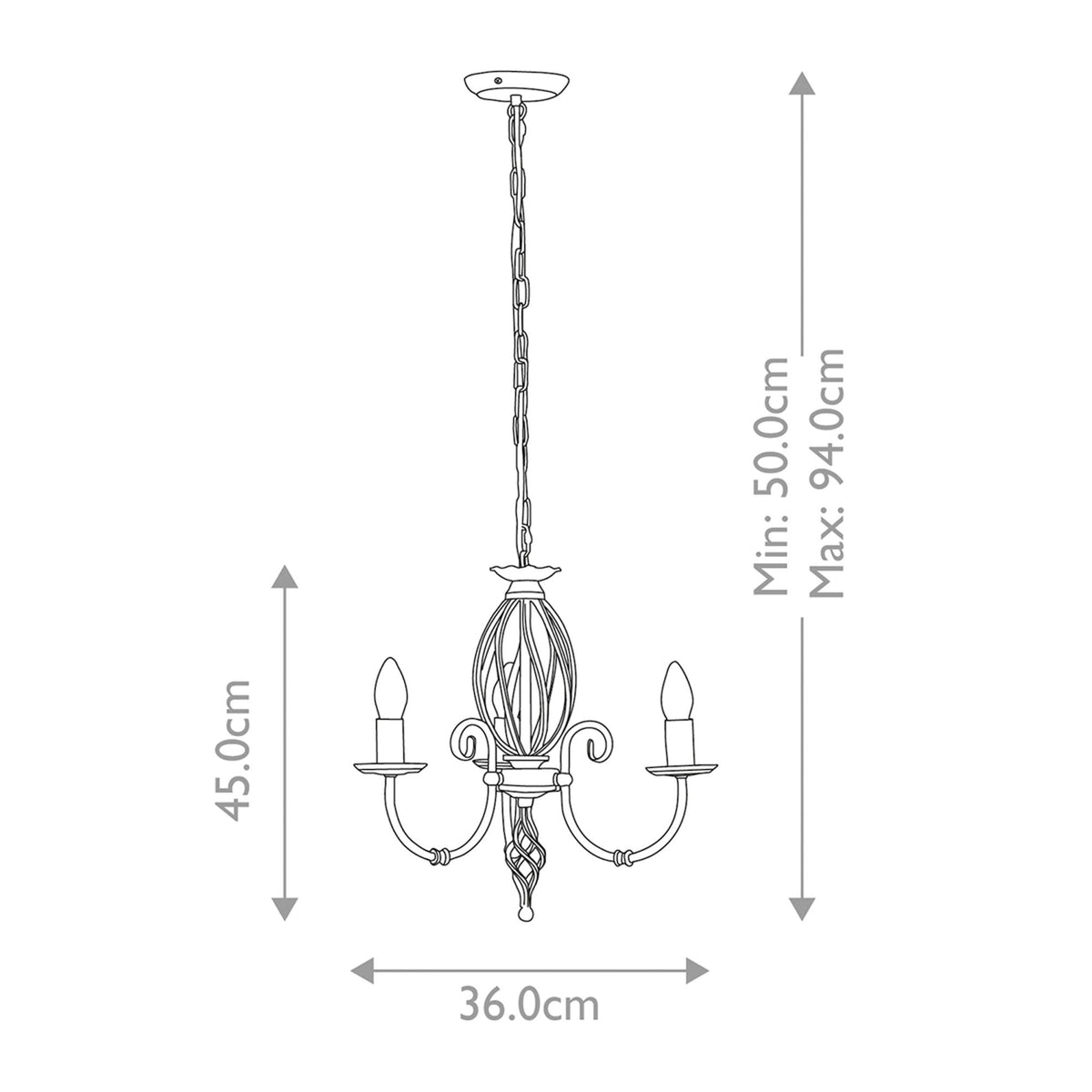Artisan Three Light Flush Convertible Chandelier in Black