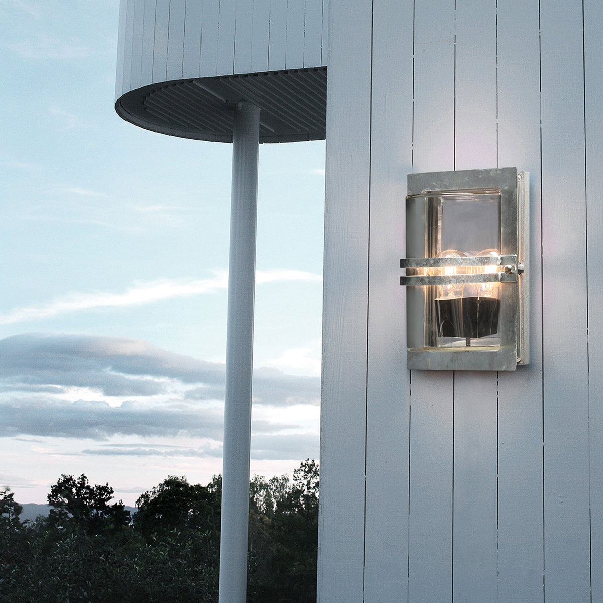 Basel Wall Lantern in Galvanised with Clear Glass