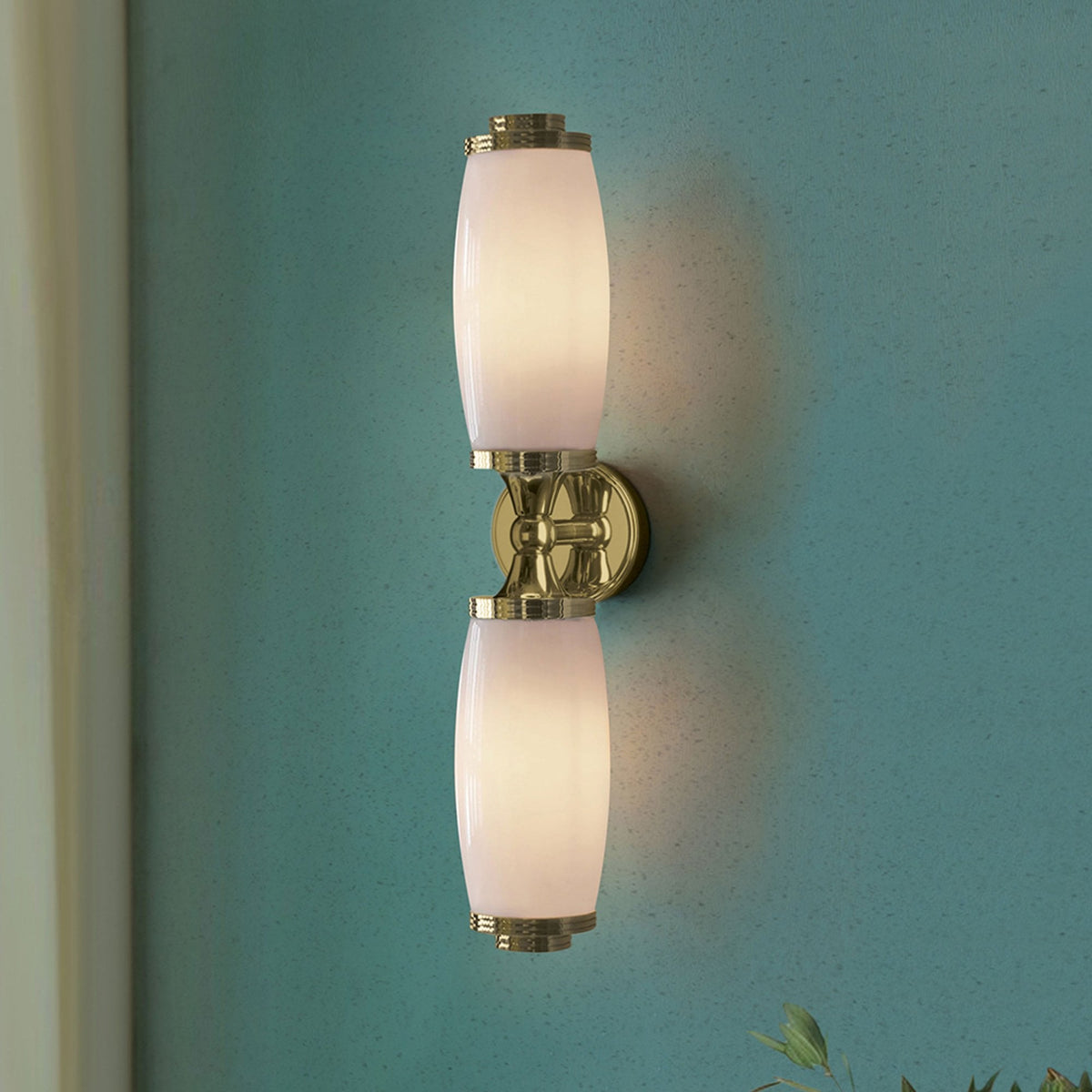 Eliot Twin IP44 Bathroom Wall Light in Polished Brass