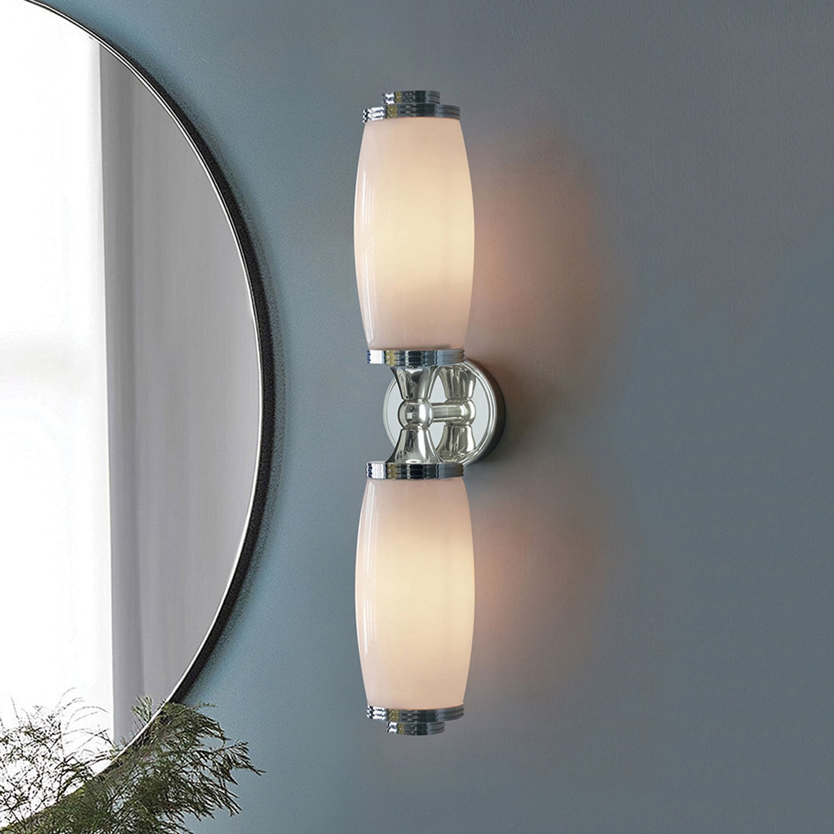 Eliot Twin IP44 Bathroom Wall Light in Polished Chrome