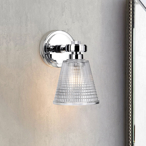 Gunnislake IP44 Wall Light in Polished Chrome with Prismatic Glass Shade