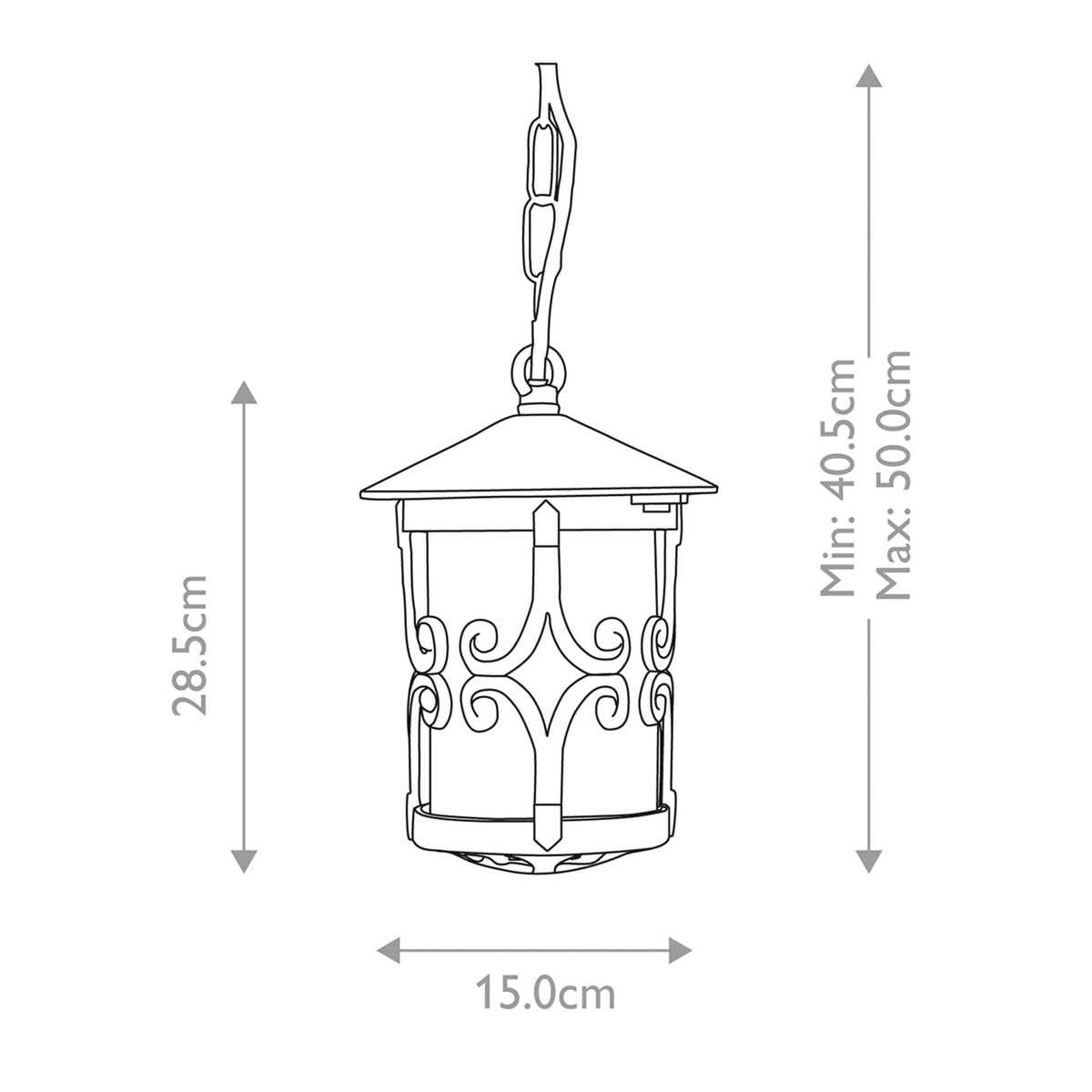 Hereford IP23 Exterior Porch Chain Lantern in Black
