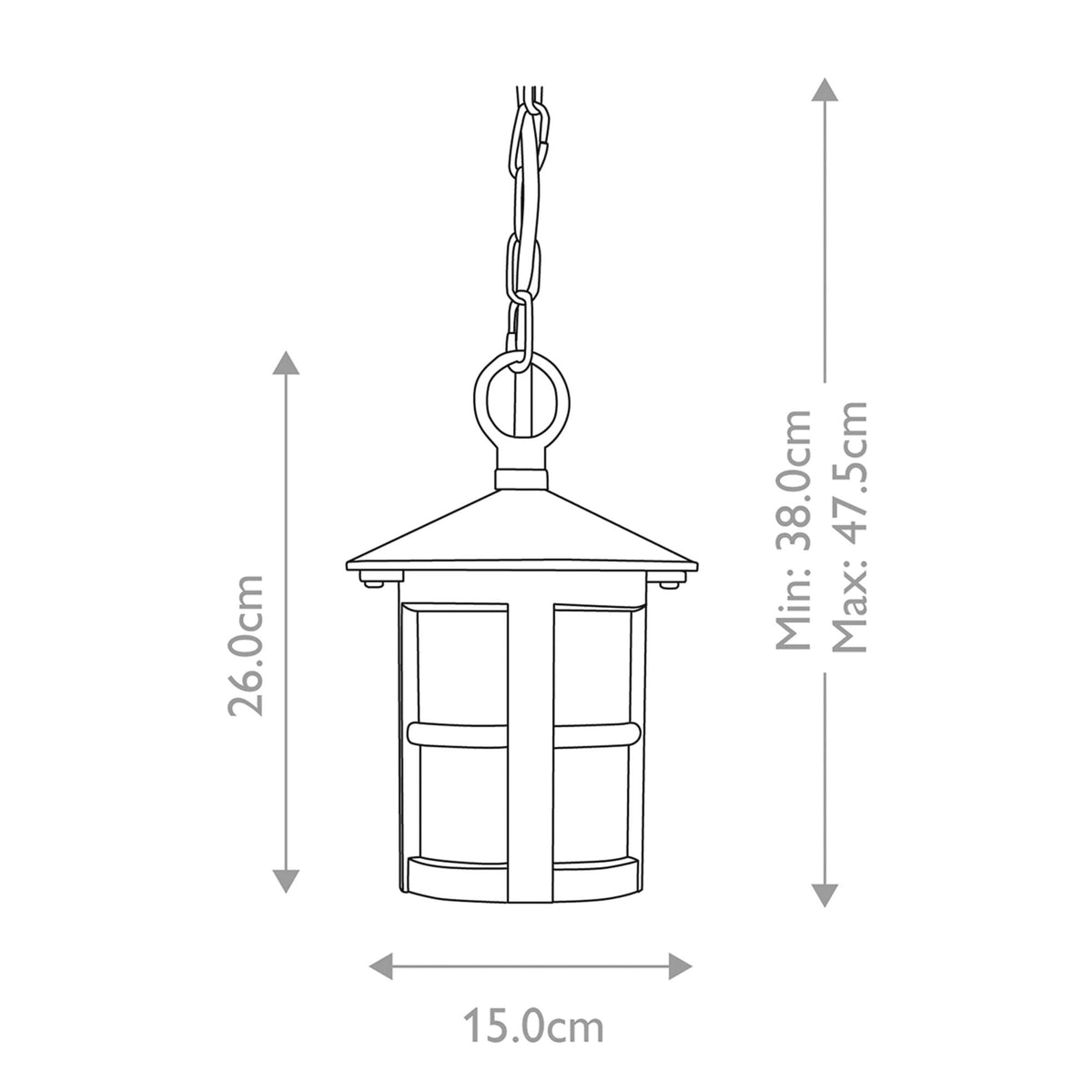 Hereford 1 IP43 Exterior Porch Chain Lantern in Black