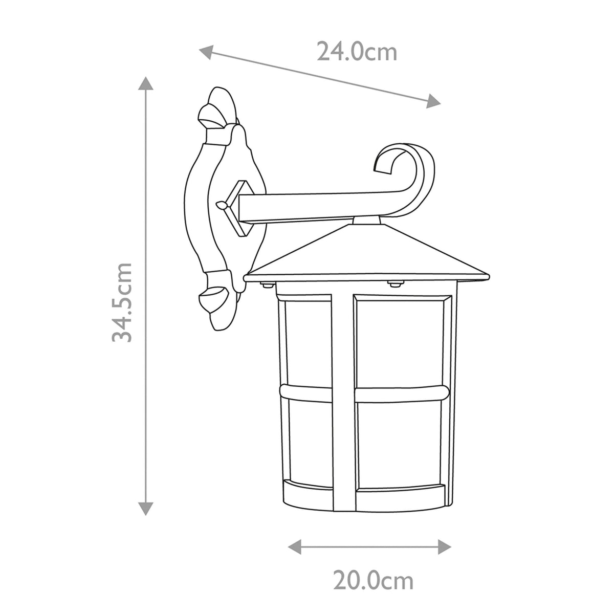 Hereford 1 IP43 Grande Wall Down Lantern in Black