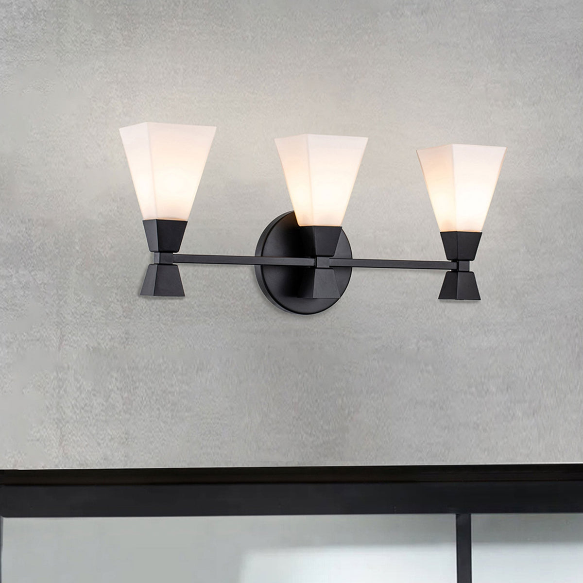 Bowtie Triple IP44 Wall Light in Matt Black with White Glass Diffusers