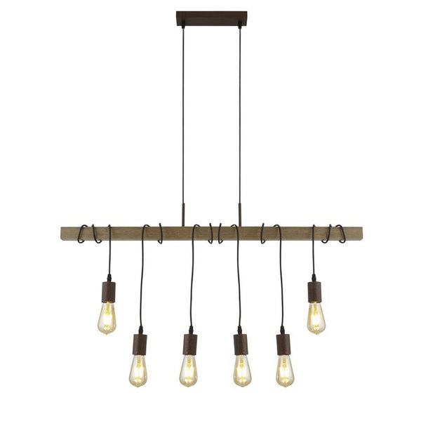 Barn 6 Light Linear Wood Pendant With Black Detail