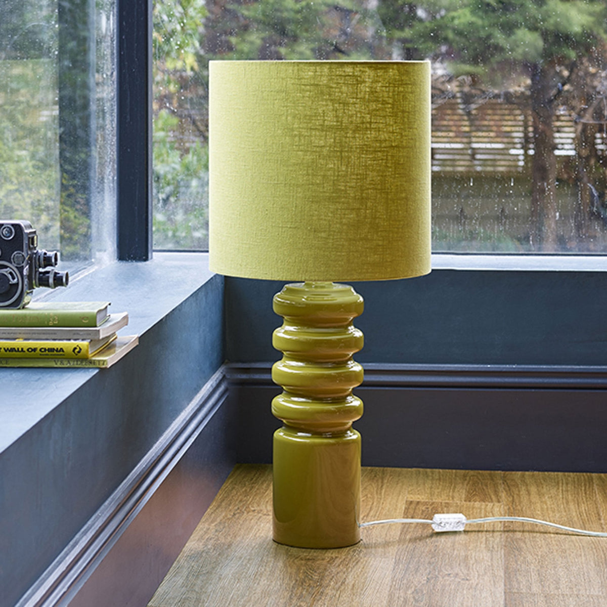 Contour Tall Table Lamp in a Lime Green Glaze