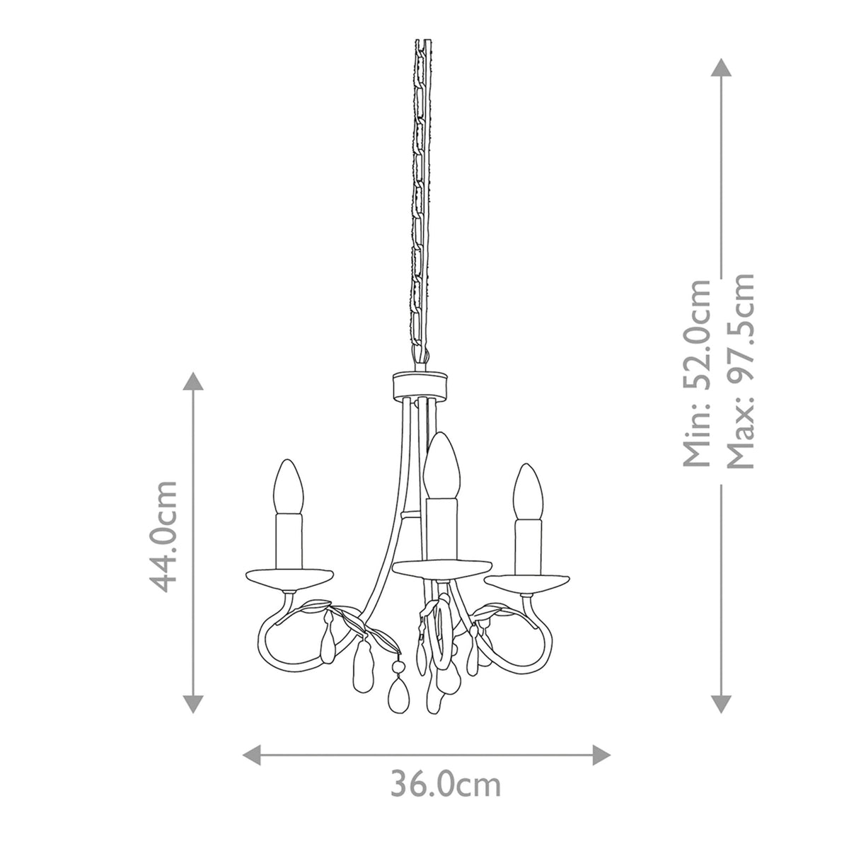 Christina Three Arm Silver and Gold Patina Chandelier