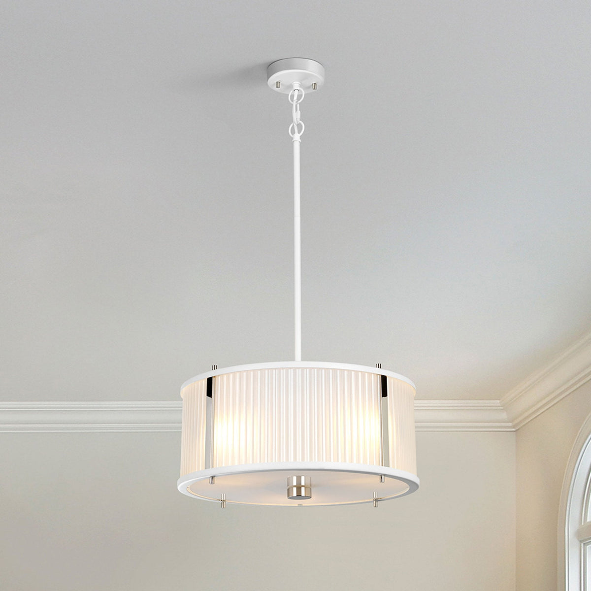 Corona Large Pendant Flush or Semi Flush Light in White Satin