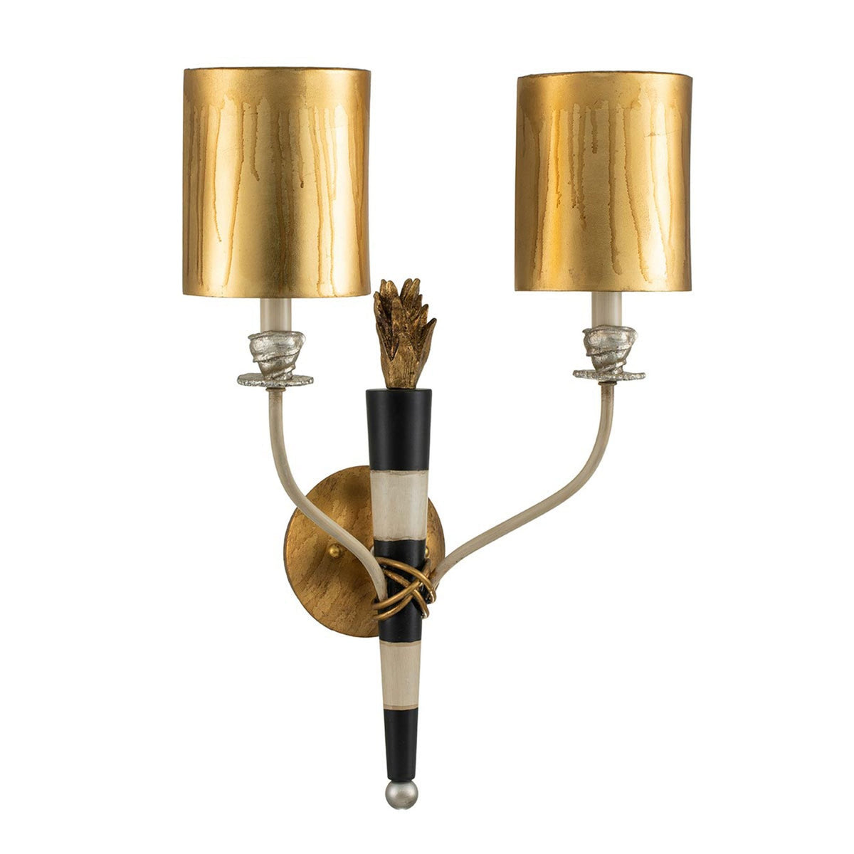 Flambeau Twin Wall Light in Black Cream & Gold Leaf