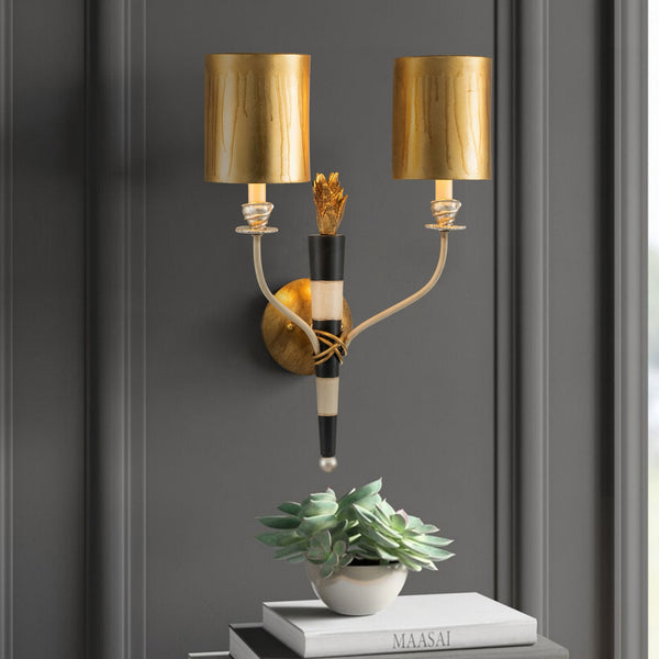 Flambeau Twin Wall Light in Black Cream & Gold Leaf