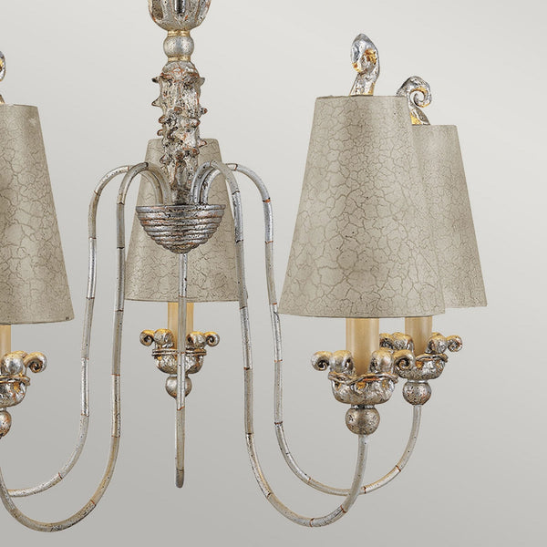 Remi Five Light Chandelier in Silver & Cream