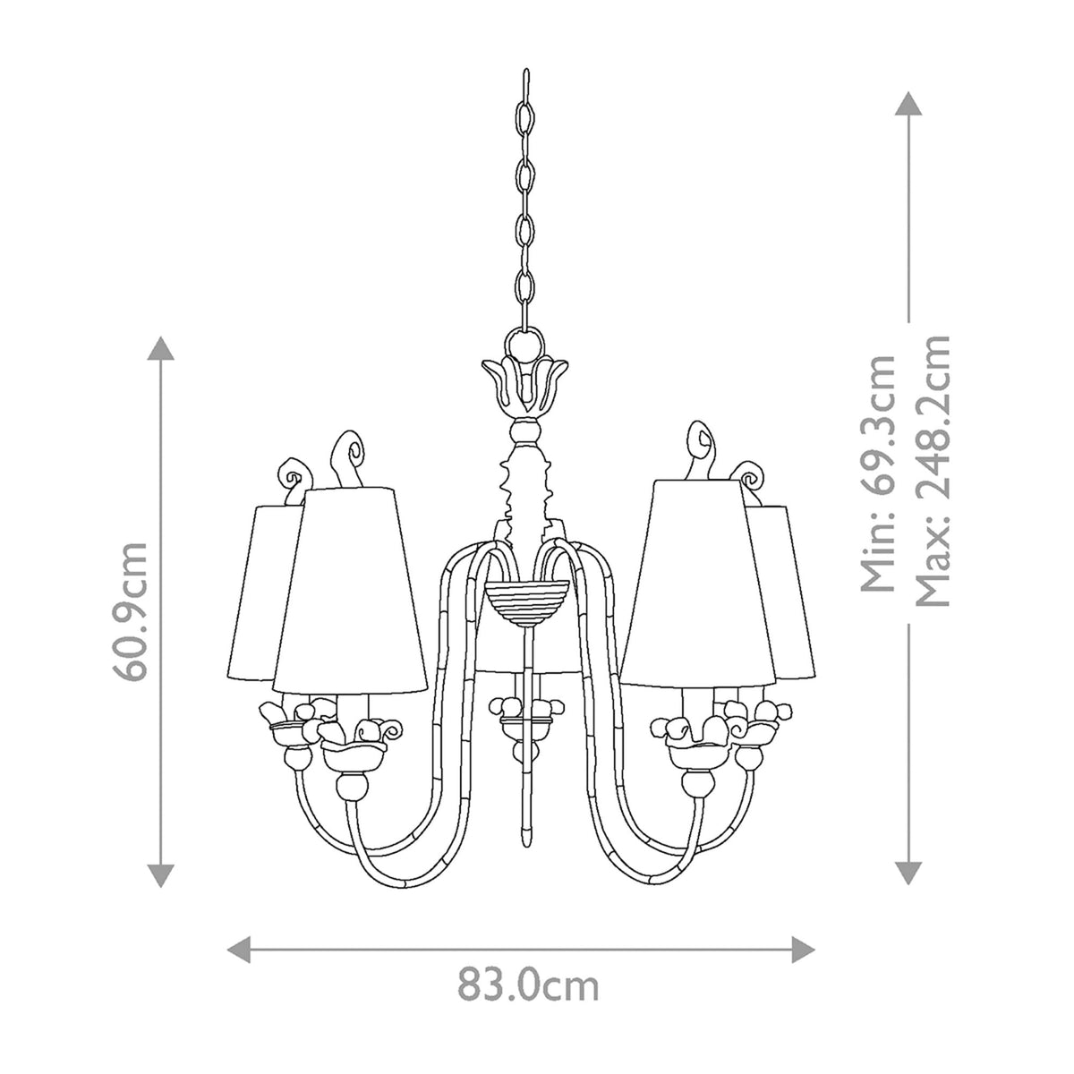 Remi Five Light Chandelier in Silver & Cream