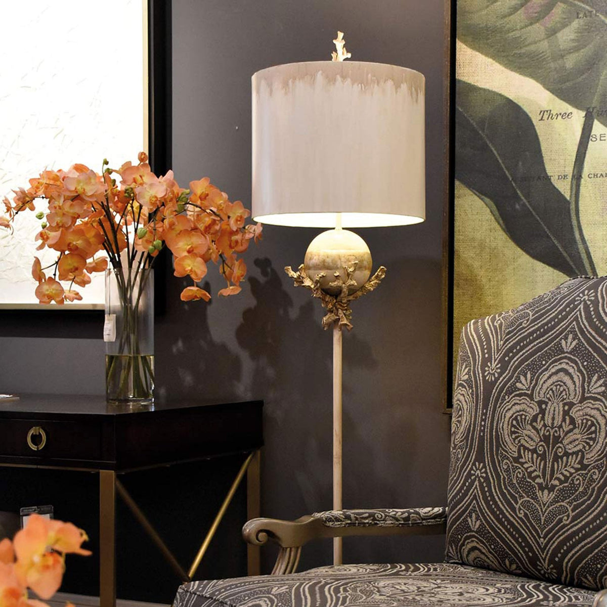 Trellis Floor Lamp Hand Painted in Putty Patina & Silver Leaf