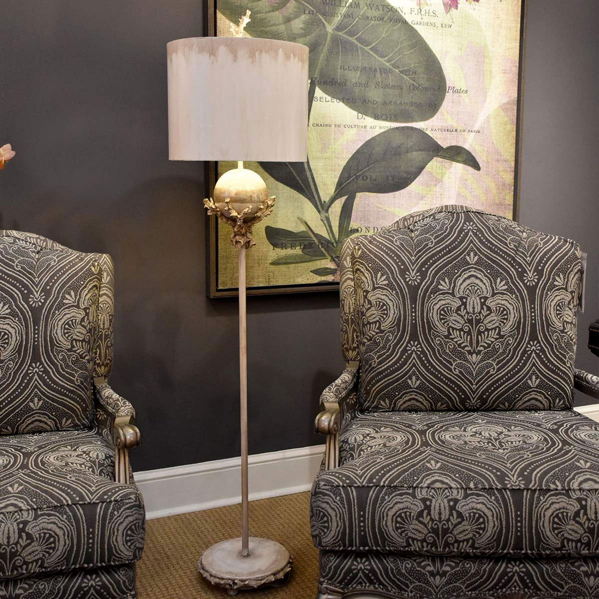 Trellis Floor Lamp Hand Painted in Putty Patina & Silver Leaf