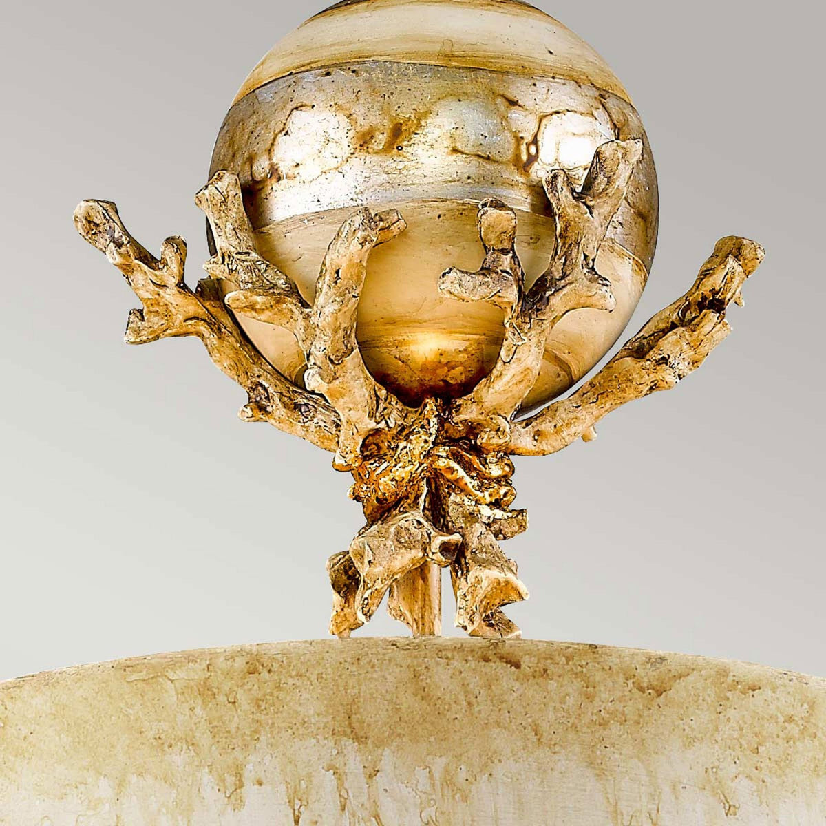 Trellis Pendant Light Hand Painted in Putty Patina & Silver Leaf