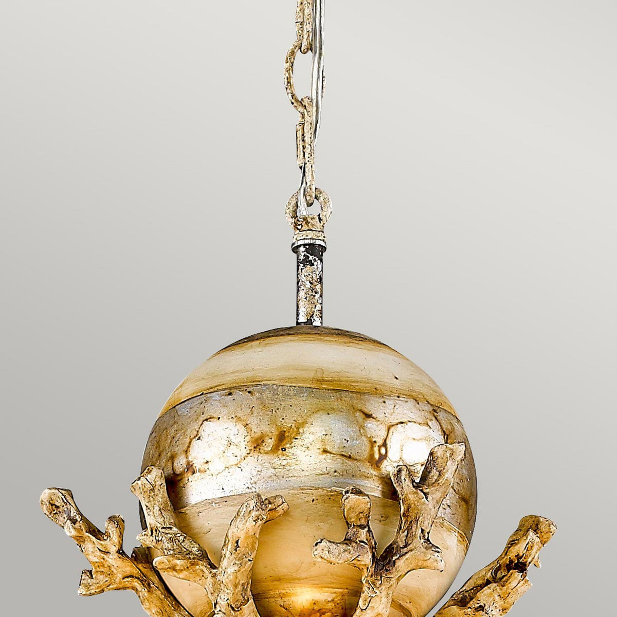 Trellis Pendant Light Hand Painted in Putty Patina & Silver Leaf