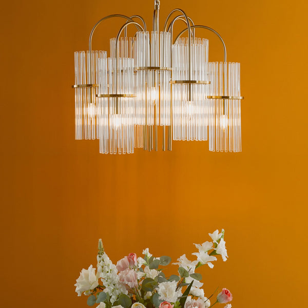 Eniola 9 Light Chandelier In Natural Brass & Glass