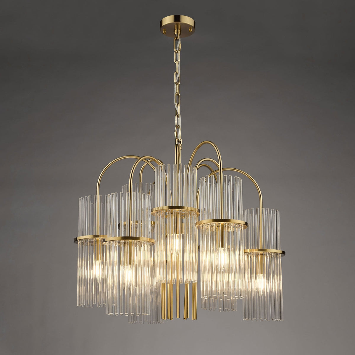 Eniola 9 Light Chandelier In Natural Brass & Glass