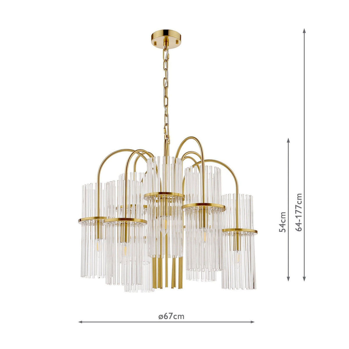 Eniola 9 Light Chandelier In Natural Brass & Glass