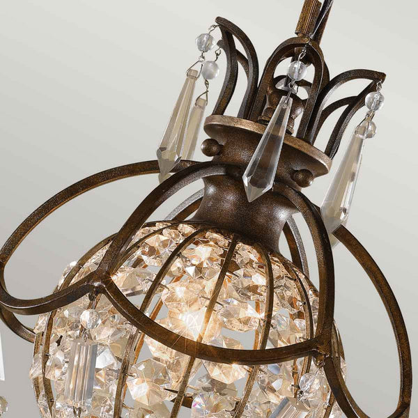 Bellini Single Pendant Light with Antique Quartz Crystals