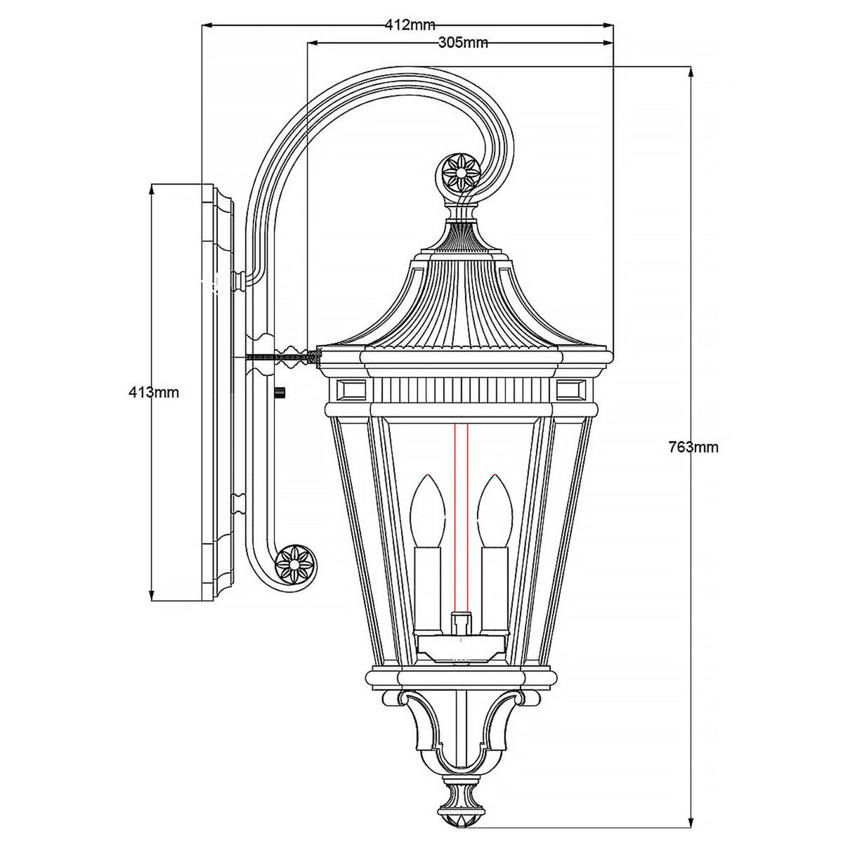 Cotswold Lane 3 Light Large Wall Lantern in Black