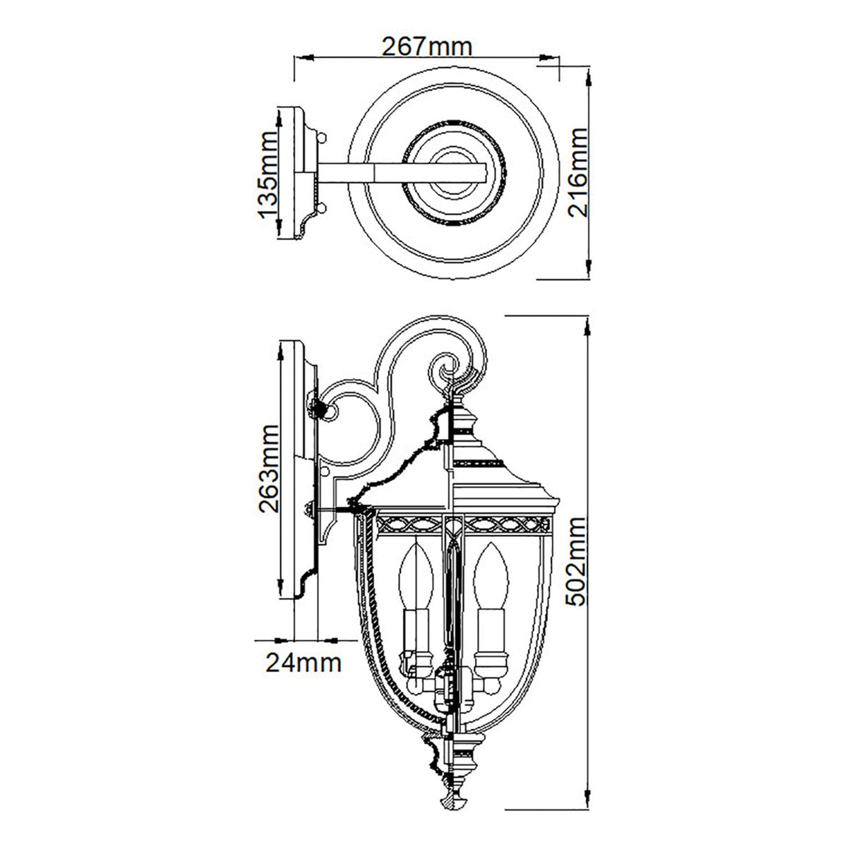 English Bridle 3 Light Medium Wall Lantern in British Bronze
