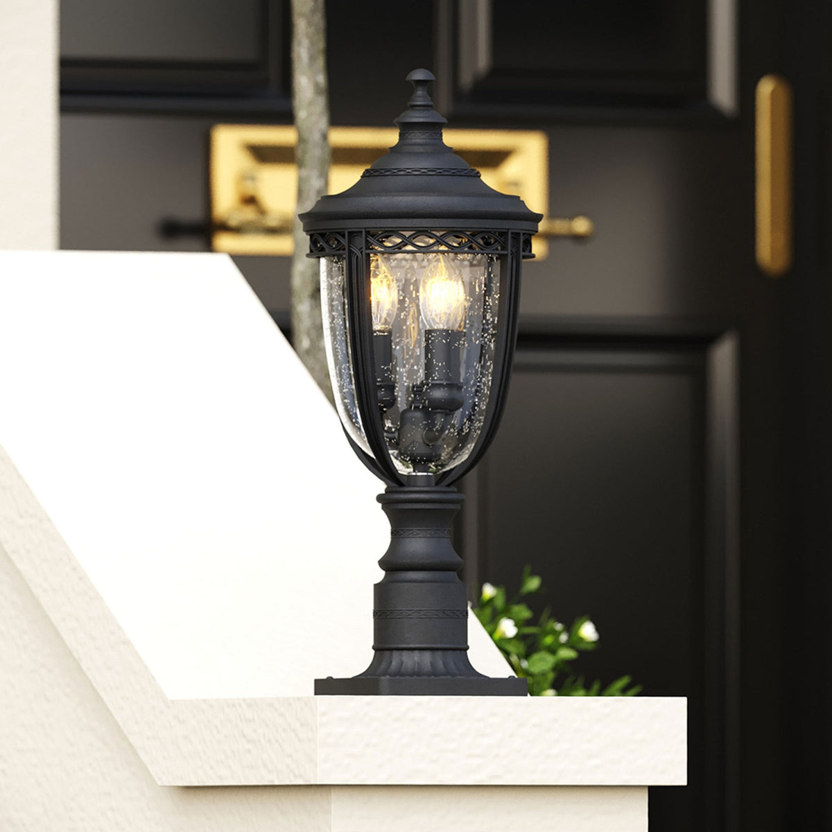 English Bridle 3 Light Medium Pedestal in Black