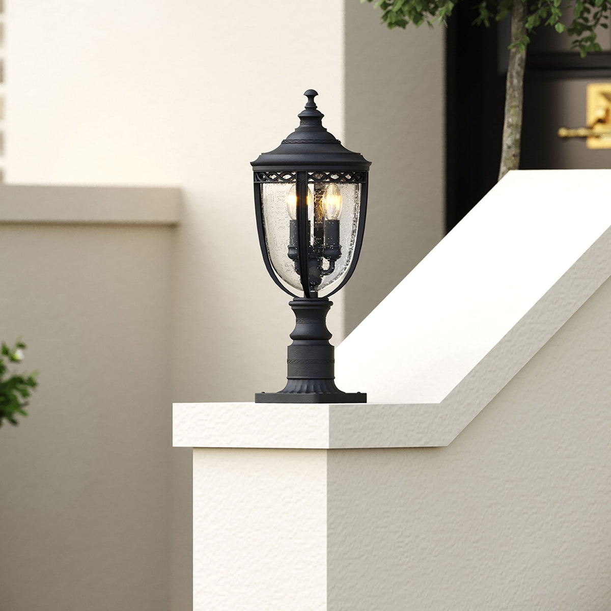 English Bridle 3 Light Medium Pedestal in Black